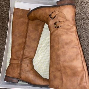 “Can You Spare?” Tan Over the Knee Boots. Size: 8.5
